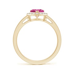 Anello Angara con zaffiro rosa naturale a forma di cuore e diamante in oro 14K