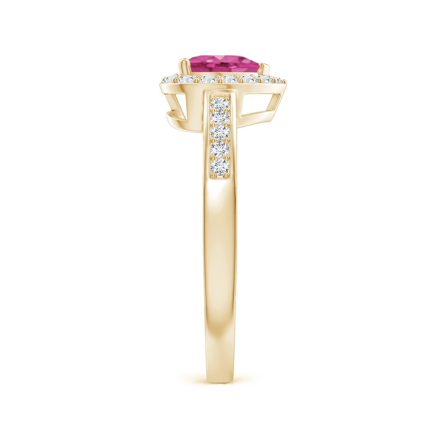 Angara Natürlicher Herzförmiger Rosa Saphir Halo Ring mit Diamant in 14K Gold (Herzschliff) im Angebot