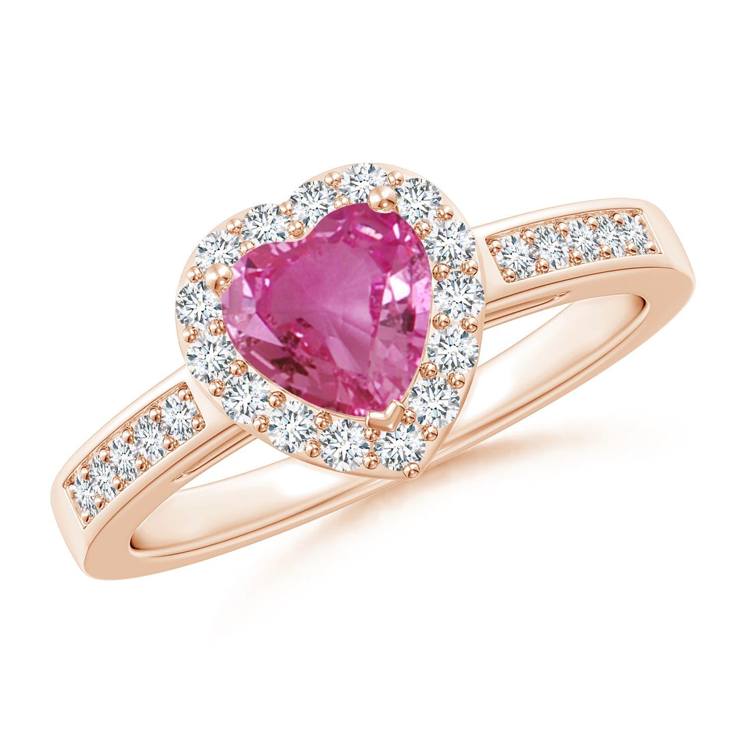 Angara Natürlicher Herzförmiger Rosa Saphir Halo Ring mit Diamant in 14K Gold im Angebot 1