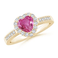 Angara Natürlicher Herzförmiger Rosa Saphir Halo Ring mit Diamant in 14K Gold