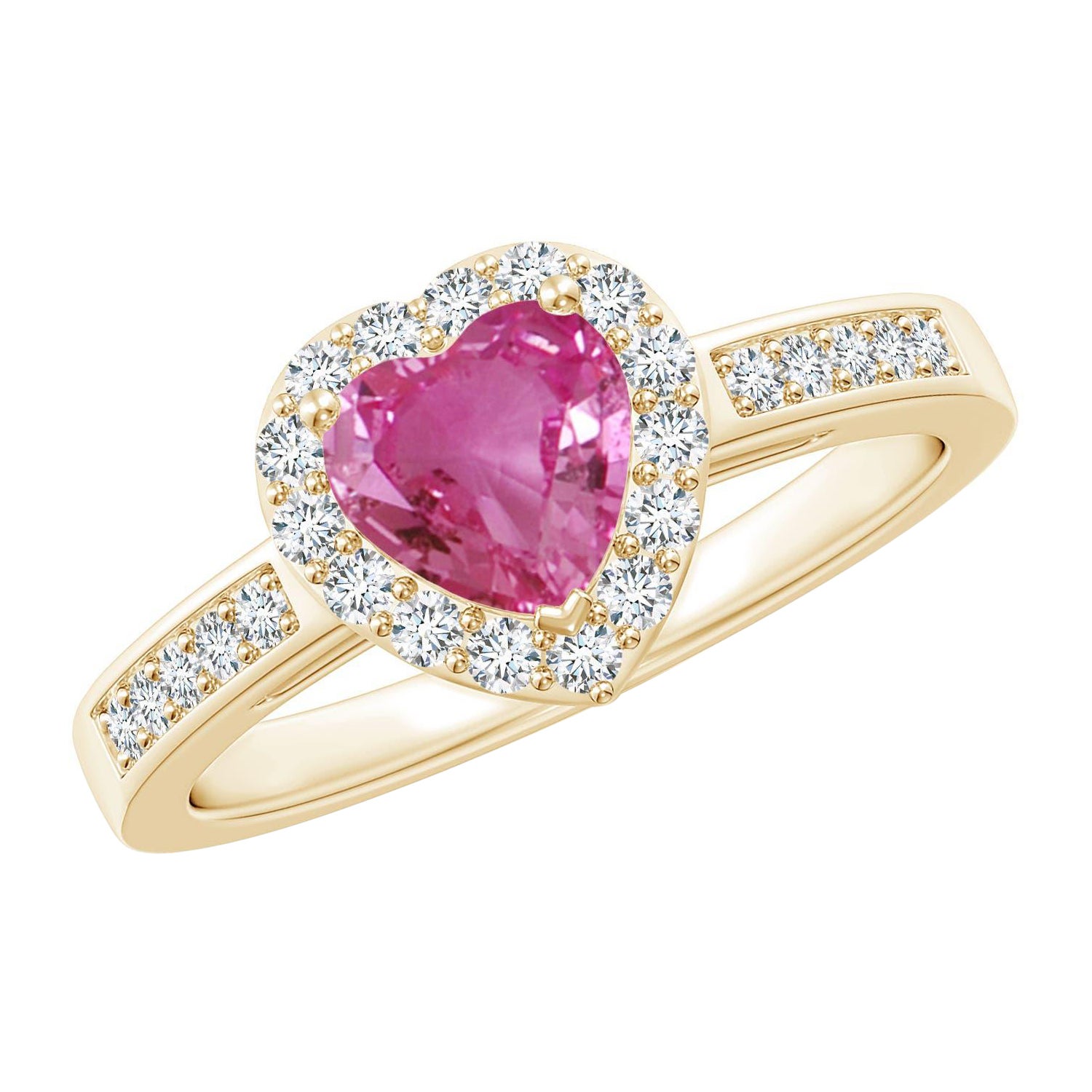 Anello Angara con zaffiro rosa naturale a forma di cuore e diamante in oro 14K