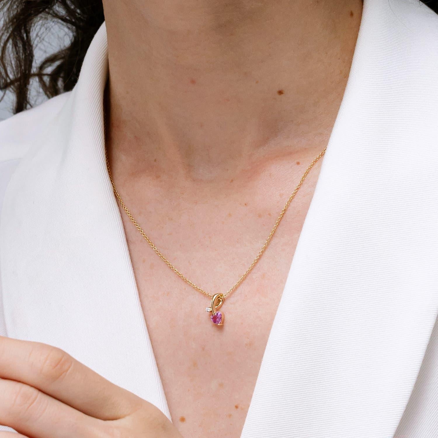 Modern Angara Natural Heart-Shaped Pink Sapphire Pendant with Diamond in 14K Solid Gold For Sale