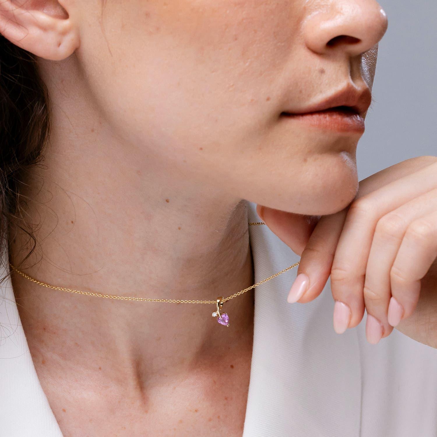 Heart Cut Angara Natural Heart-Shaped Pink Sapphire Pendant with Diamond in 14K Solid Gold For Sale