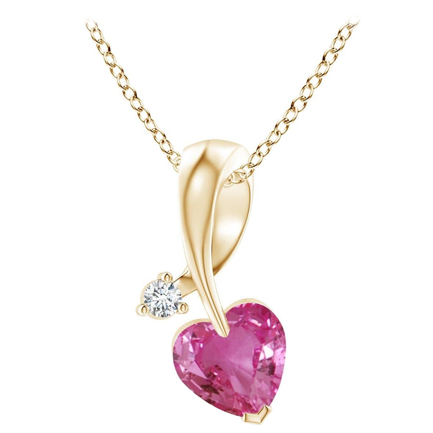 Angara Natural Heart-Shaped Pink Sapphire Pendant with Diamond in 14K Solid Gold