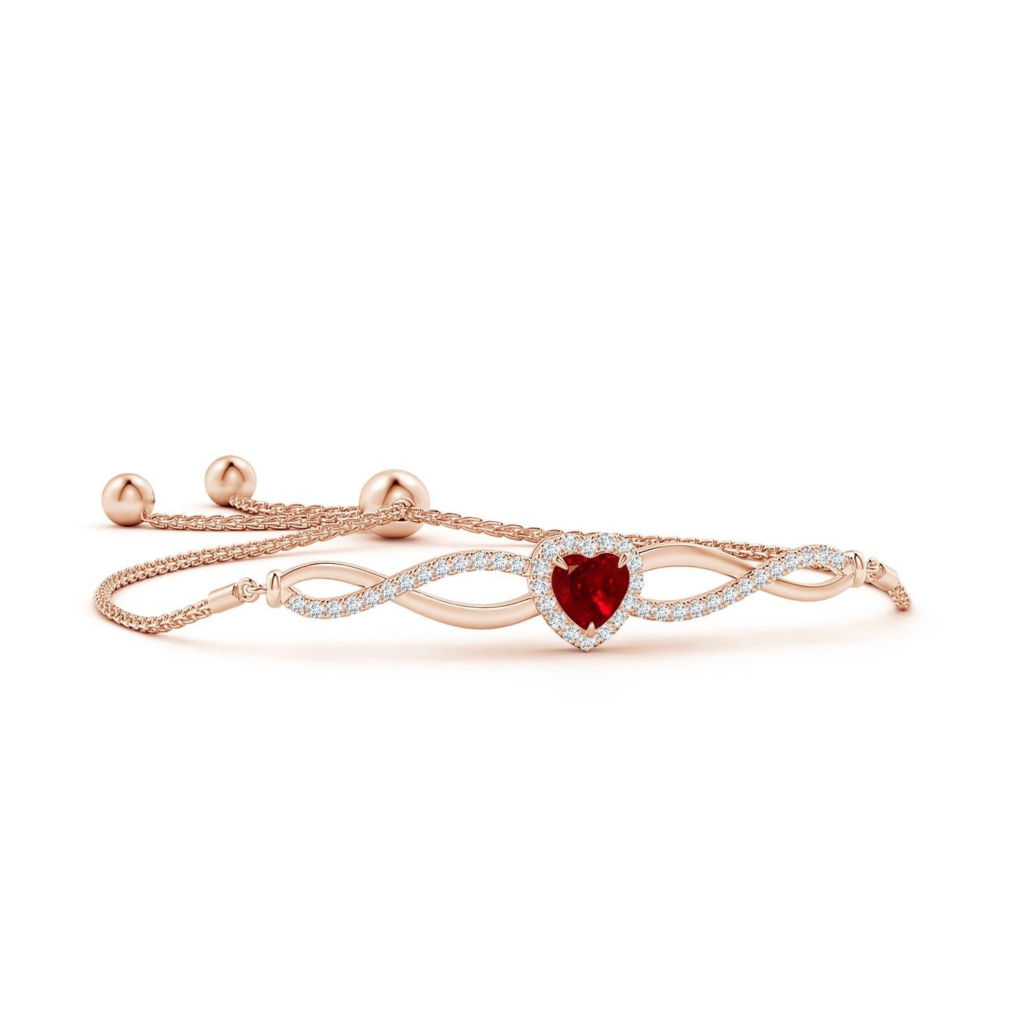 Women's Angara Natural Heart-Shaped Ruby Infinity Bolo Bracelet in 14K Gold for Women For Sale