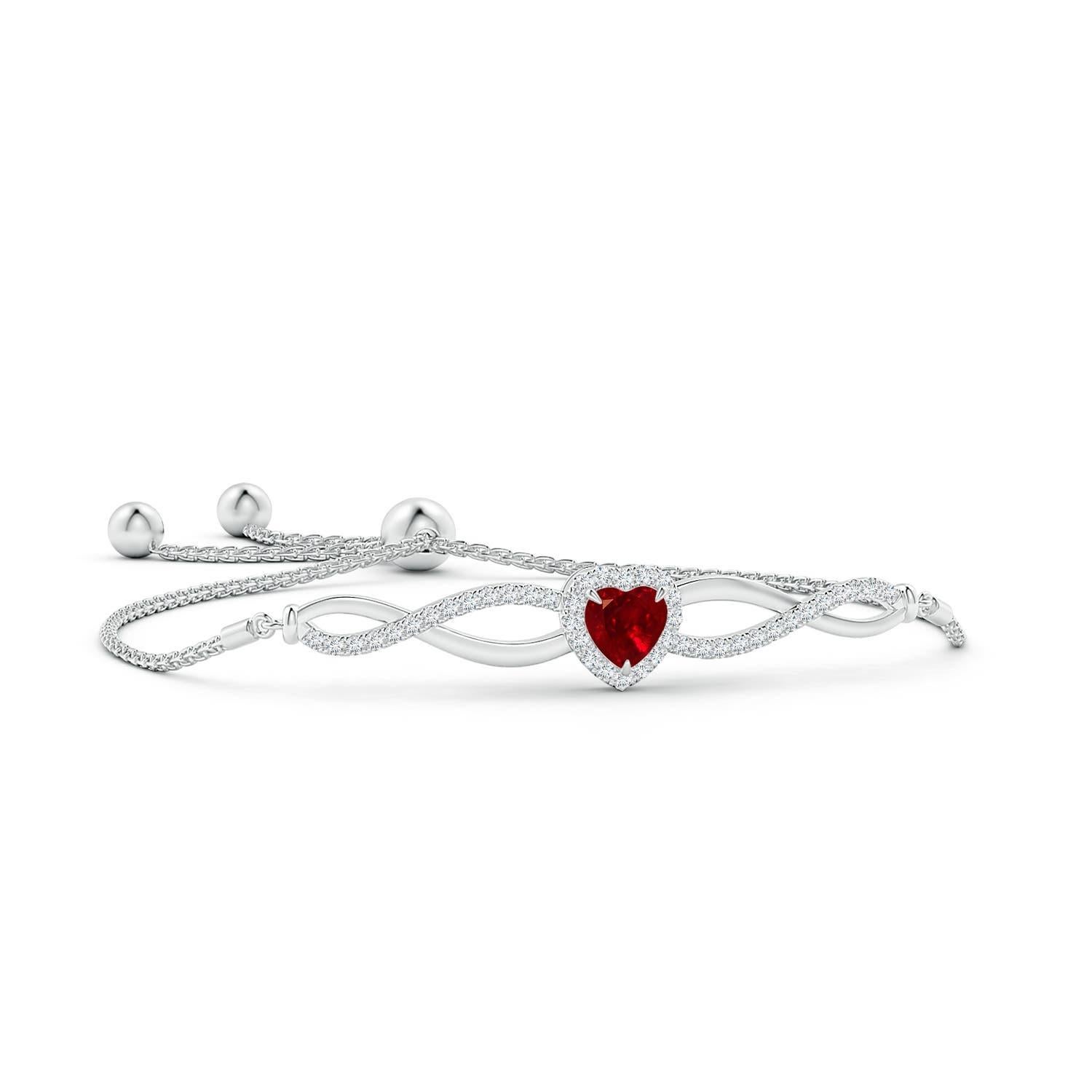 Angara Natural Heart-Shaped Ruby Infinity Bolo Bracelet in 14K Gold for Women For Sale 1