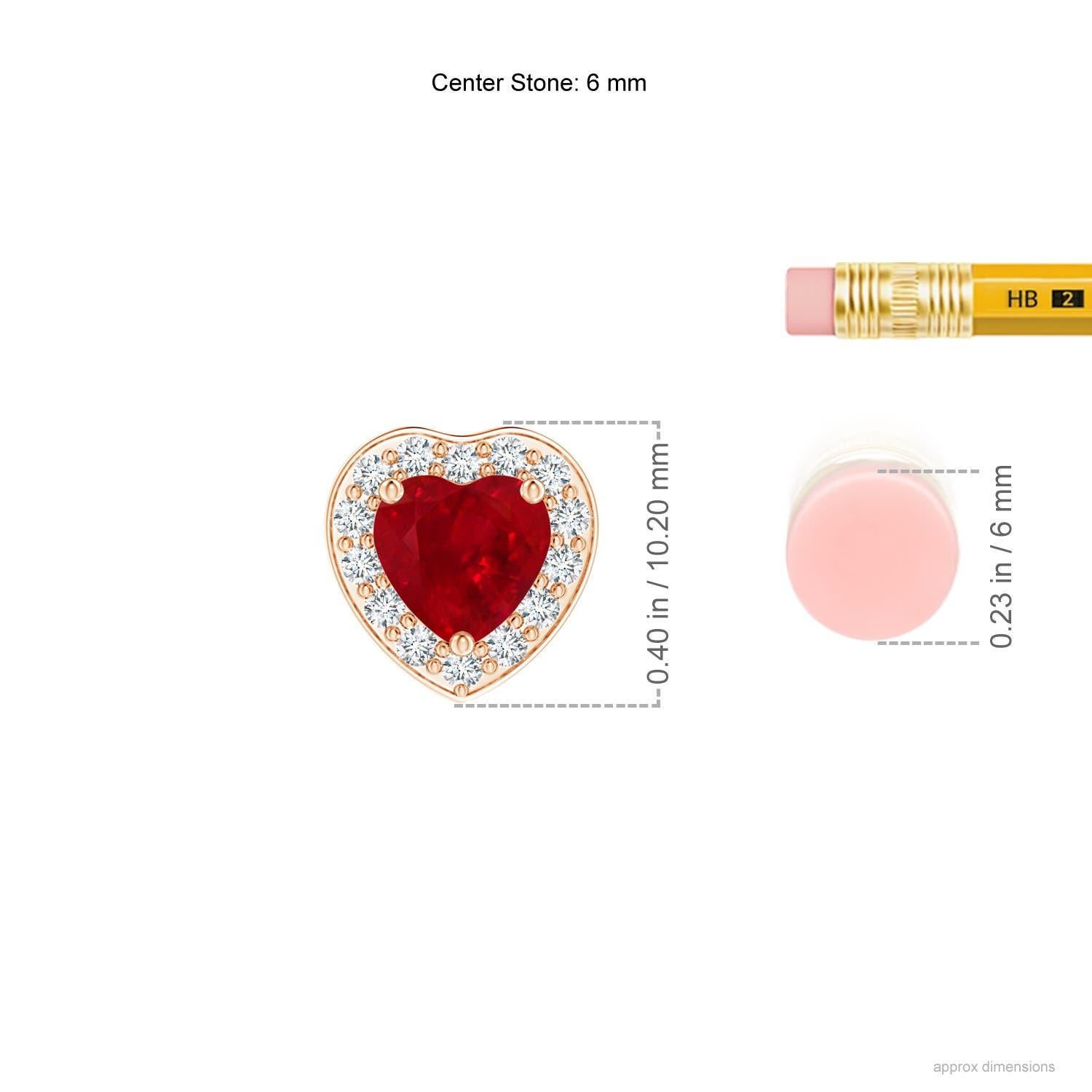 Heart Cut Angara Natural Heart-Shaped Ruby Pendant with Diamond Halo in 14K Solid Gold For Sale
