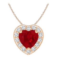 Angara Natural Heart-Shaped Ruby Pendant with Diamond Halo in 14K Solid Gold