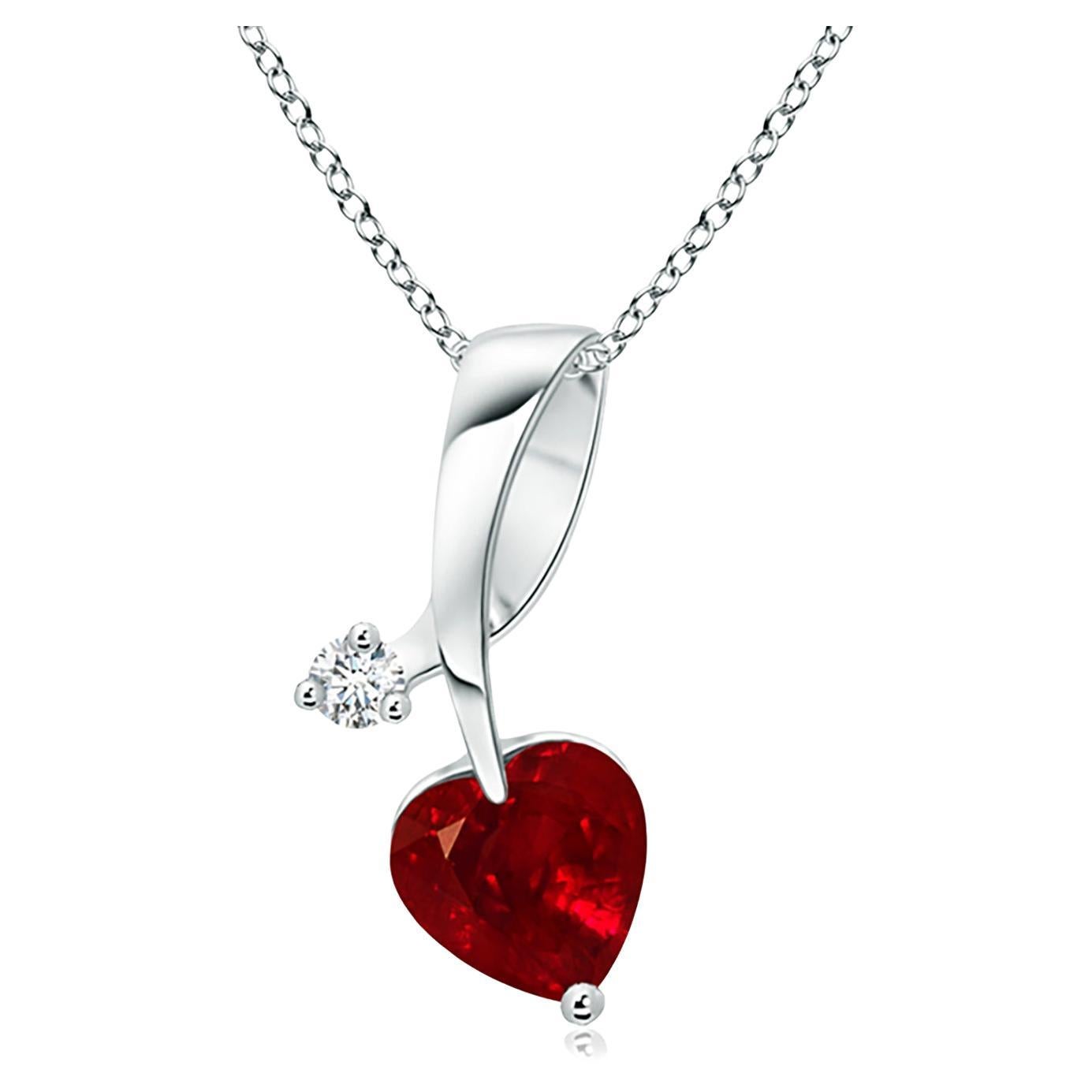 ANGARA Natural Heart-Shaped 0.55ct Ruby Pendant with Diamond in Platinum For Sale