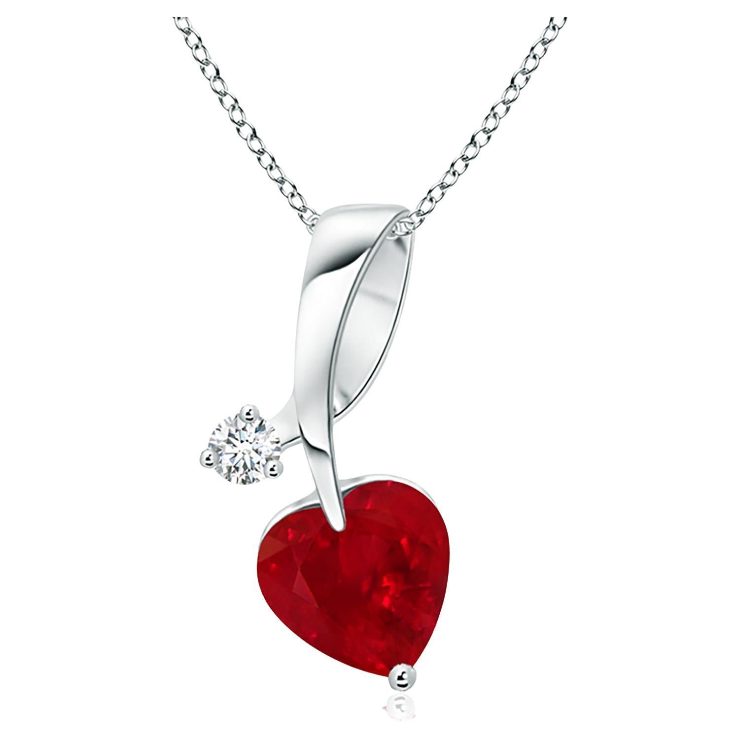 ANGARA Natural Heart-Shaped 0.80ct Ruby Pendant with Diamond in Platinum
