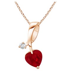 ANGARA Natural Heart-Shaped 0.55ct Ruby Pendant with Diamond in Rose Gold