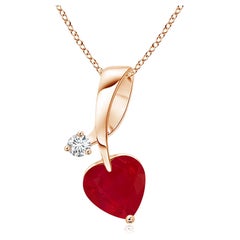 ANGARA Natural Heart-Shaped 0.80ct Ruby Pendant with Diamond in Rose Gold
