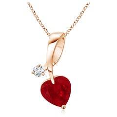 ANGARA Natural Heart-Shaped 0.80ct Ruby Pendant with Diamond in Rose Gold