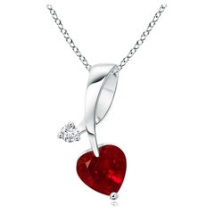 Natural Heart-Shaped Ruby Pendant with Diamond in White Gold (Size-5mm)