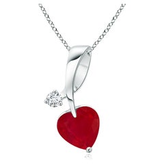 ANGARA Natural Heart-Shaped 0.80ct Ruby Pendant with Diamond in White Gold