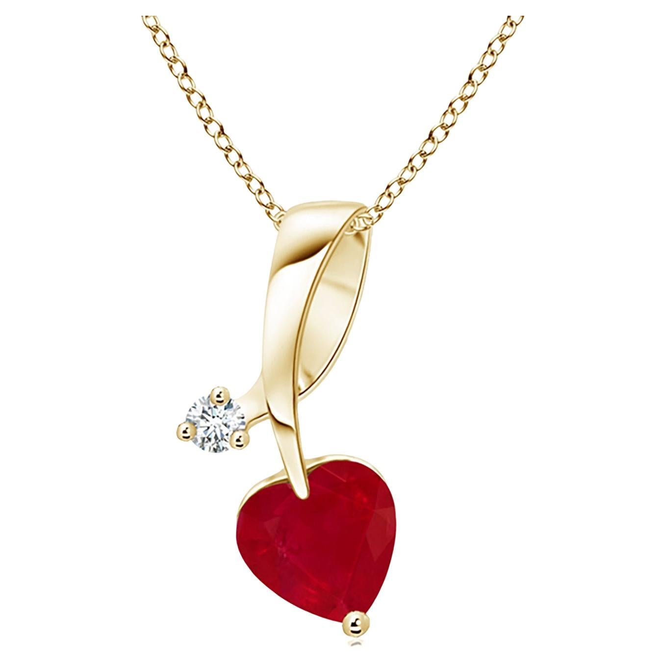 ANGARA Natural Heart-Shaped 0.55ct Ruby Pendant with Diamond in Yellow Gold