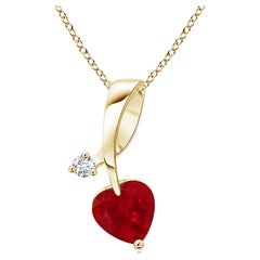 ANGARA Natural Heart-Shaped 0.55ct Ruby Pendant with Diamond in Yellow Gold