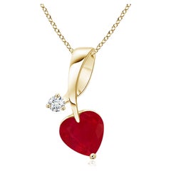 ANGARA Natural Heart-Shaped 0.80ct Ruby Pendant with Diamond in Yellow Gold