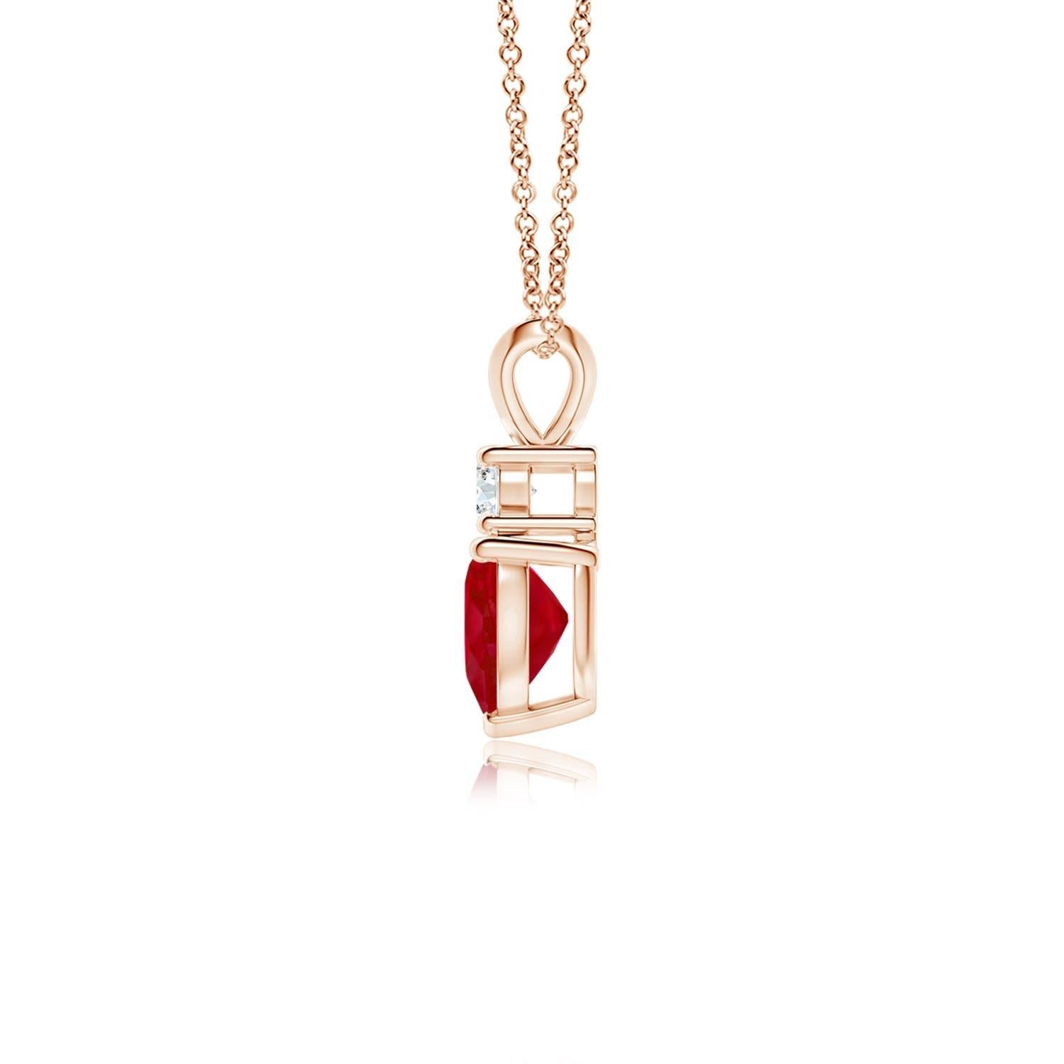 Heart Cut ANGARA Natural Heart-Shaped 0.55ct Ruby Rabbit Ear Bale Pendant in Rose Gold For Sale
