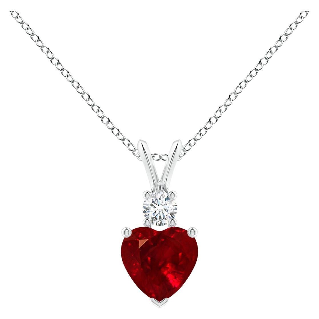 ANGARA Natural Heart-Shaped 0.55ct Ruby Rabbit Ear Bale Pendant in Rose Gold For Sale