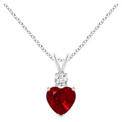 ANGARA Pendentif d'oreilles boule de lapin en or rose en forme de cœur en rubis naturel 0,55 carat