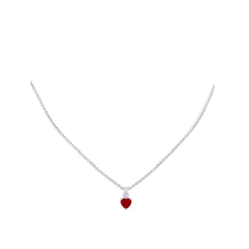 Modern ANGARA Natural Heart-Shaped 0.80ct Ruby Rabbit Ear Bale Pendant in White Gold For Sale