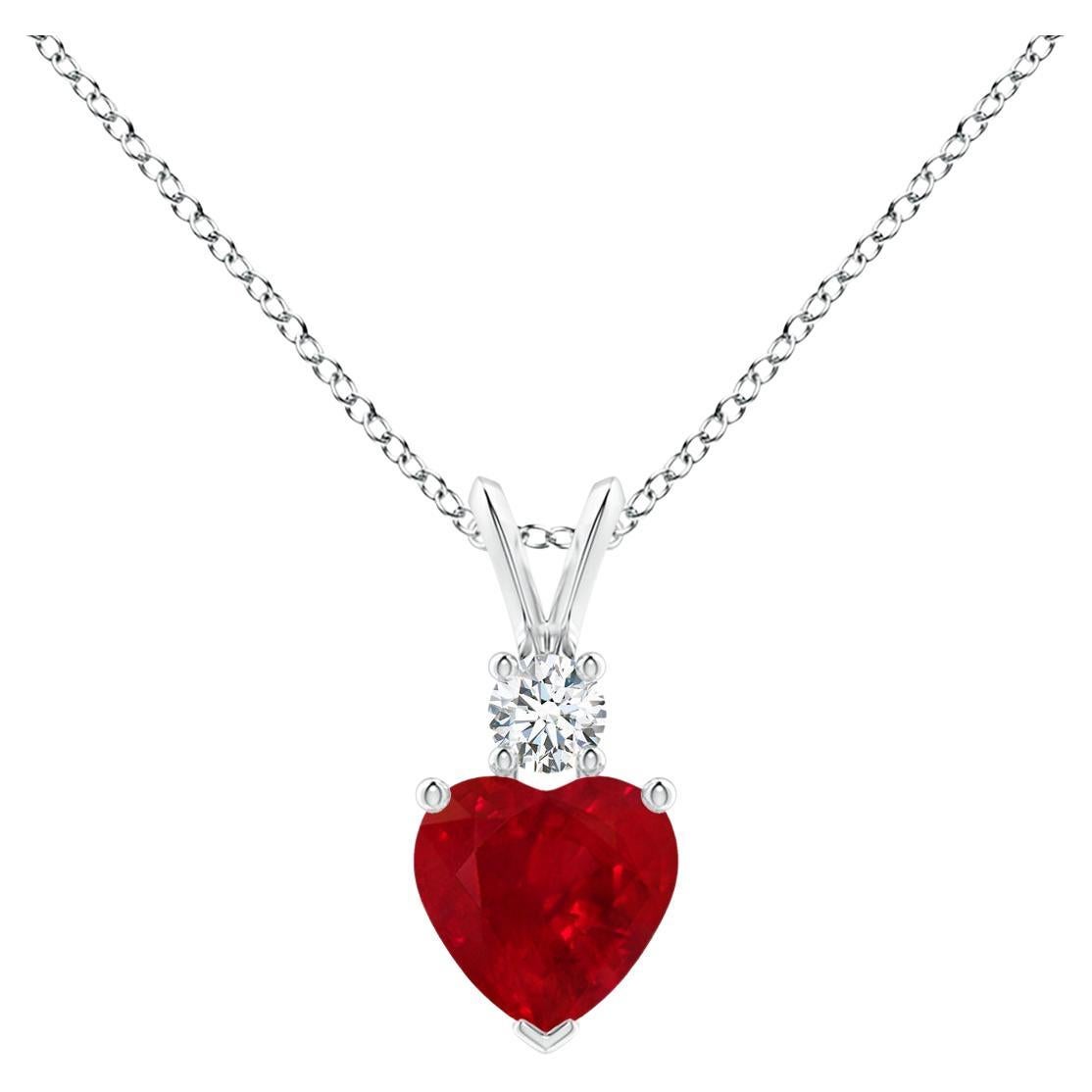 ANGARA Natural Heart-Shaped 0.80ct Ruby Rabbit Ear Bale Pendant in White Gold For Sale