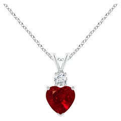 ANGARA Natural Heart-Shaped 0.80ct Ruby Rabbit Ear Bale Pendant in White Gold