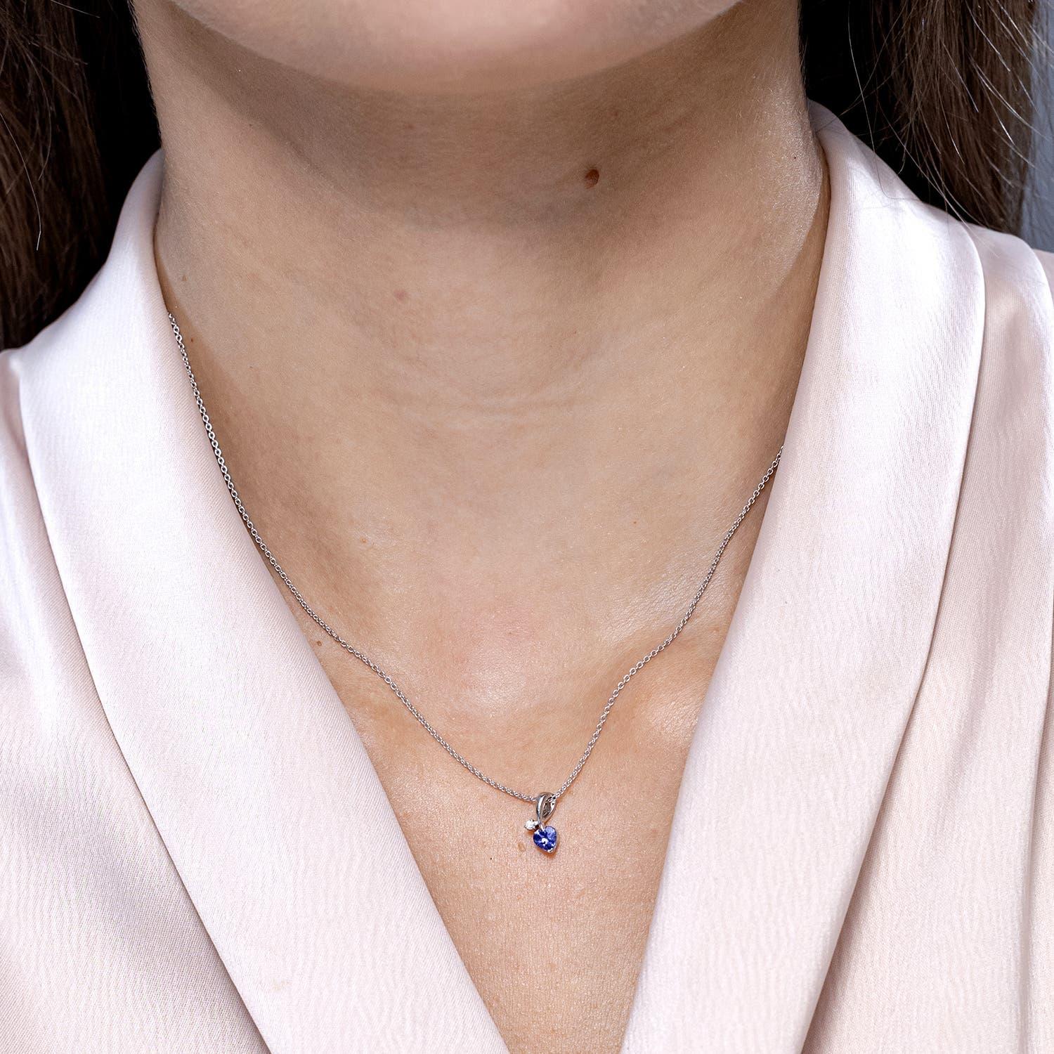 Modern Angara Natural Heart-Shaped Tanzanite Ribbon Pendant with Diamond 14K Solid Gold For Sale