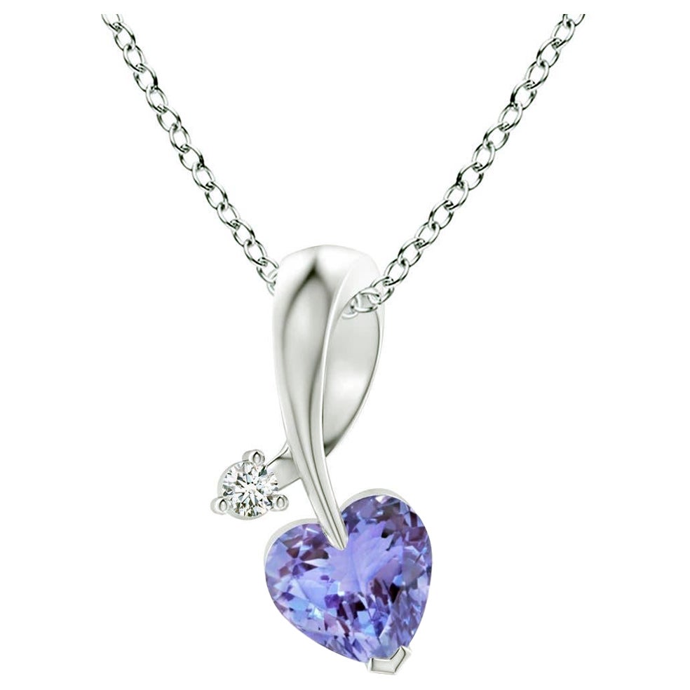 Angara Natural Heart-Shaped Tanzanite Ribbon Pendant with Diamond 14K Solid Gold