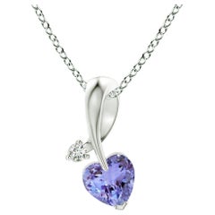 Angara Natural Heart-Shaped Tanzanite Ribbon Pendant with Diamond 14K Solid Gold