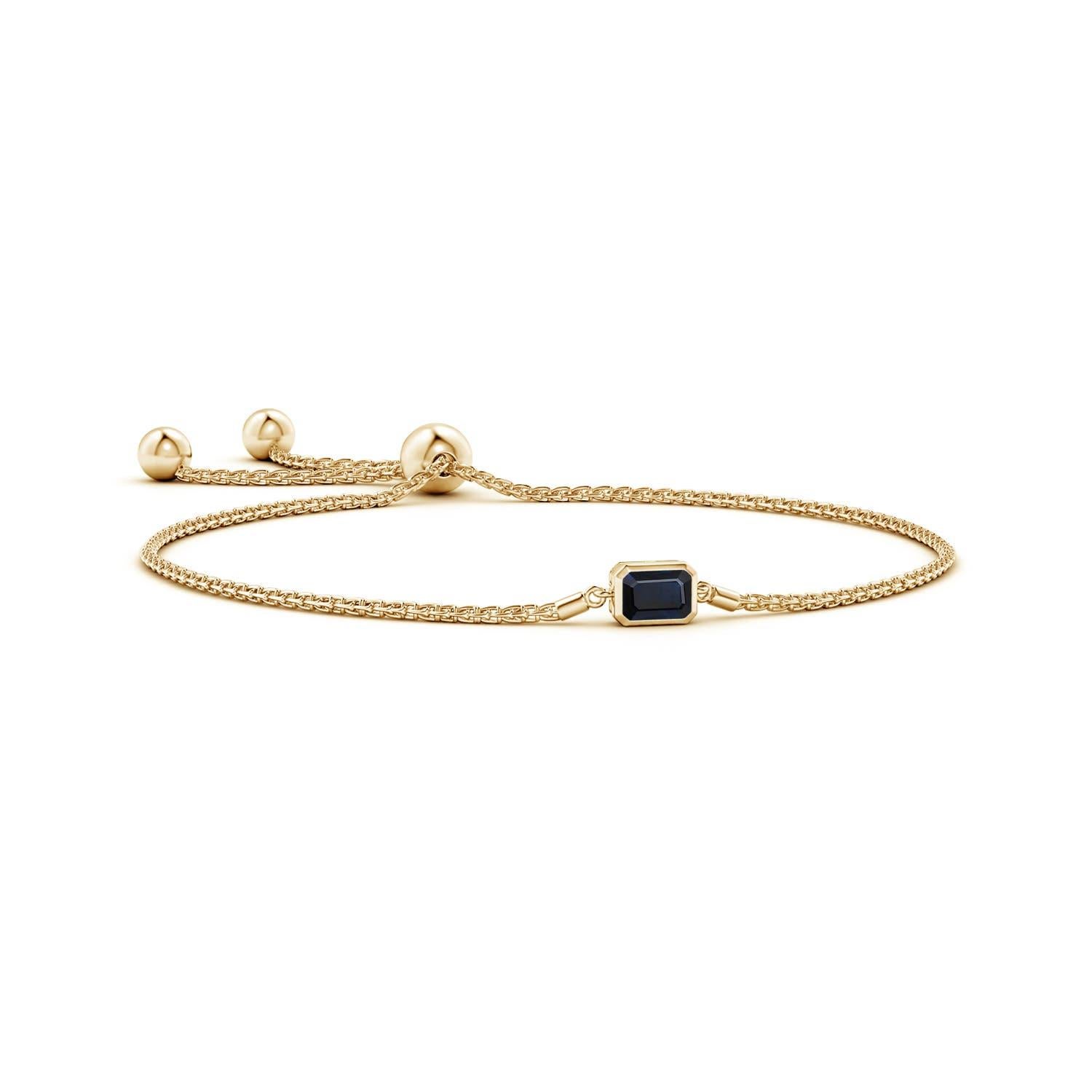 Angara Pulsera Bolo de Zafiro Natural talla Esmeralda Engastado Horizontalmente en Oro de 14K en Nuevo estado para la venta en Los Angeles, CA