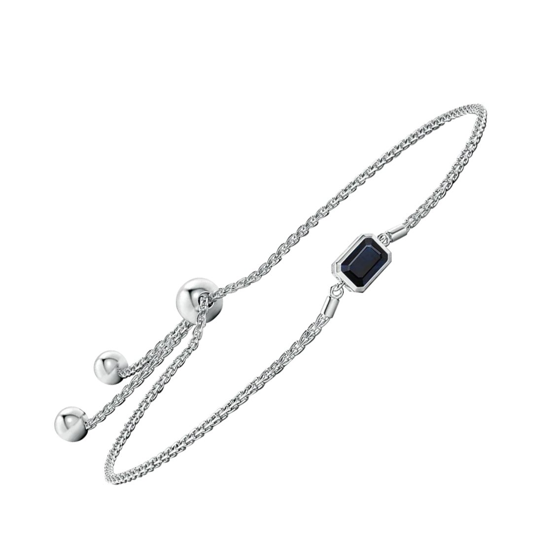 Angara Pulsera Bolo de Zafiro Natural talla Esmeralda Engastado Horizontalmente en Oro de 14K en venta