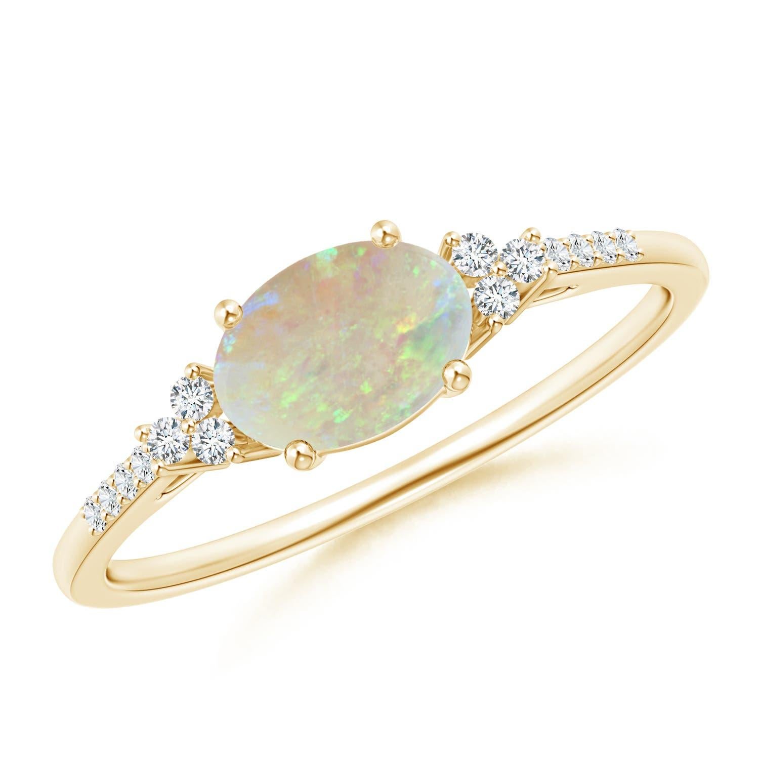 Anello Angara con Opale ovale naturale incastonato orizzontalmente e diamanti in oro massiccio 14K in vendita 2