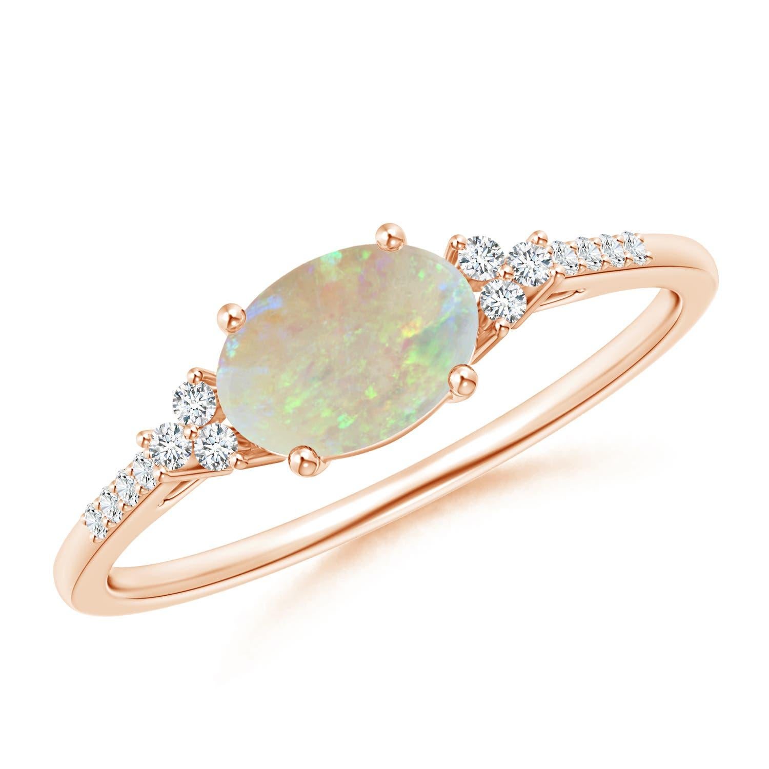Anello Angara con Opale ovale naturale incastonato orizzontalmente e diamanti in oro massiccio 14K in vendita 3