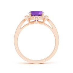 Angara Natural Inspired Cushion 2ct Amethyst Ring with Diamond Halo in 14K Gold