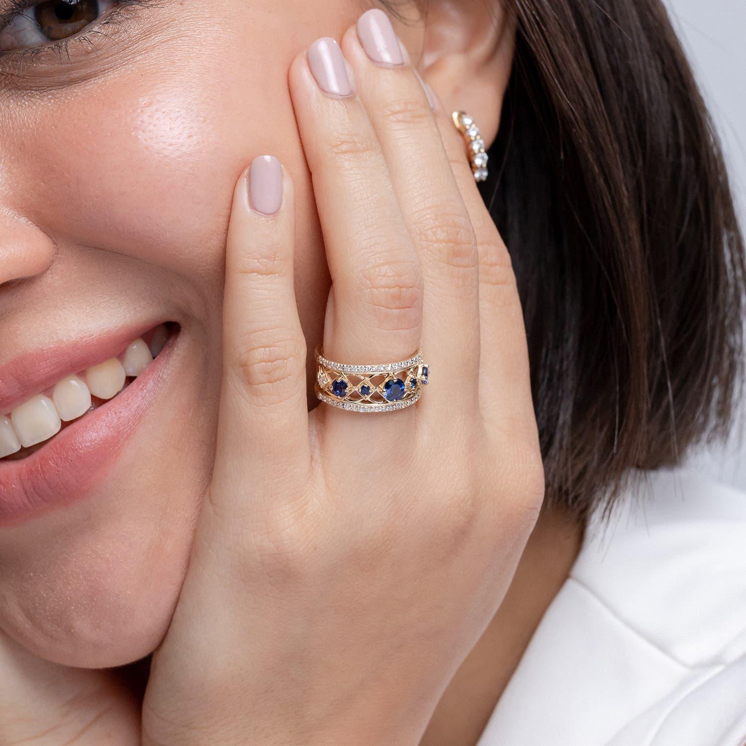 Angara Natural Inspired Graduated Sapphire und Diamant-Ring in 14K Solid Gold (Rundschliff) im Angebot
