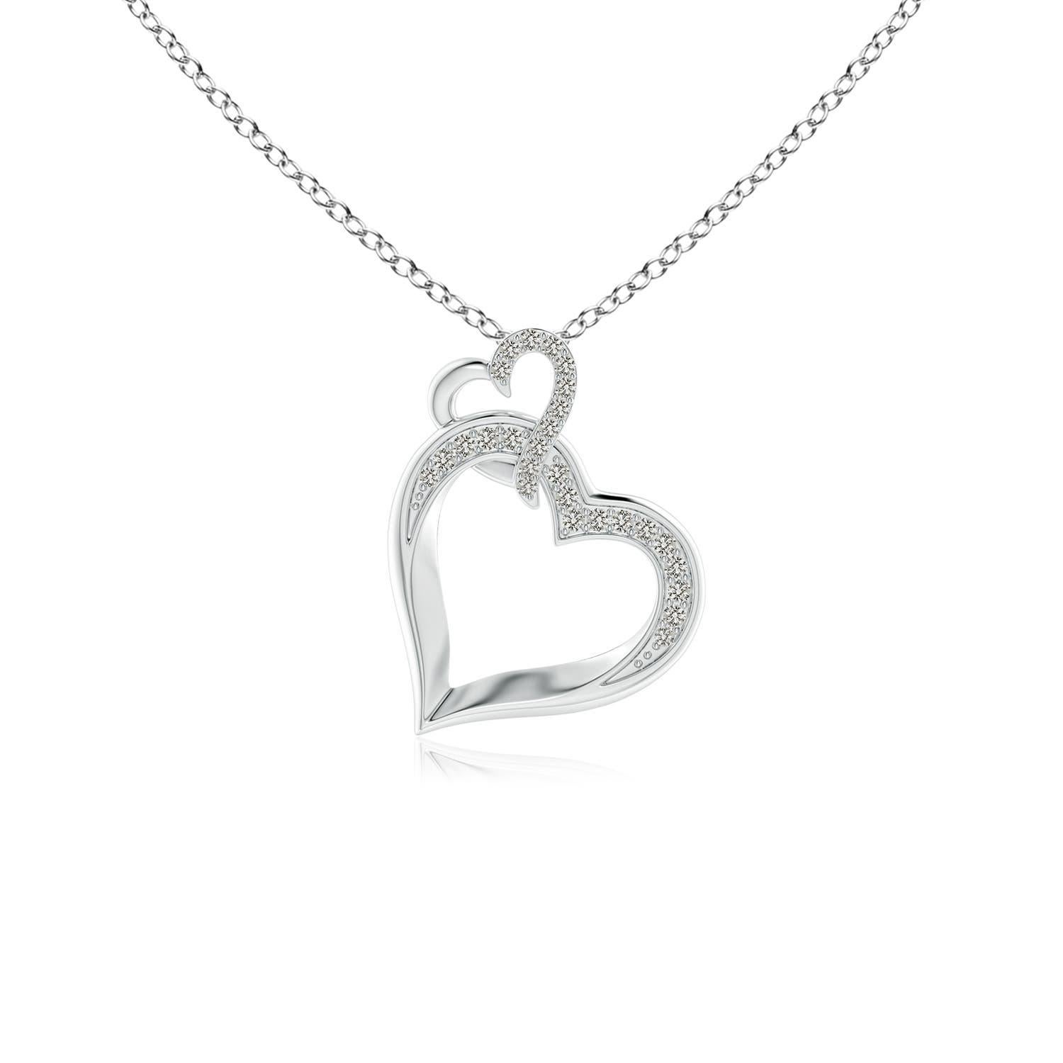 Pendentif cœur incliné en or massif 14K avec diamants naturels entrelacés Angara