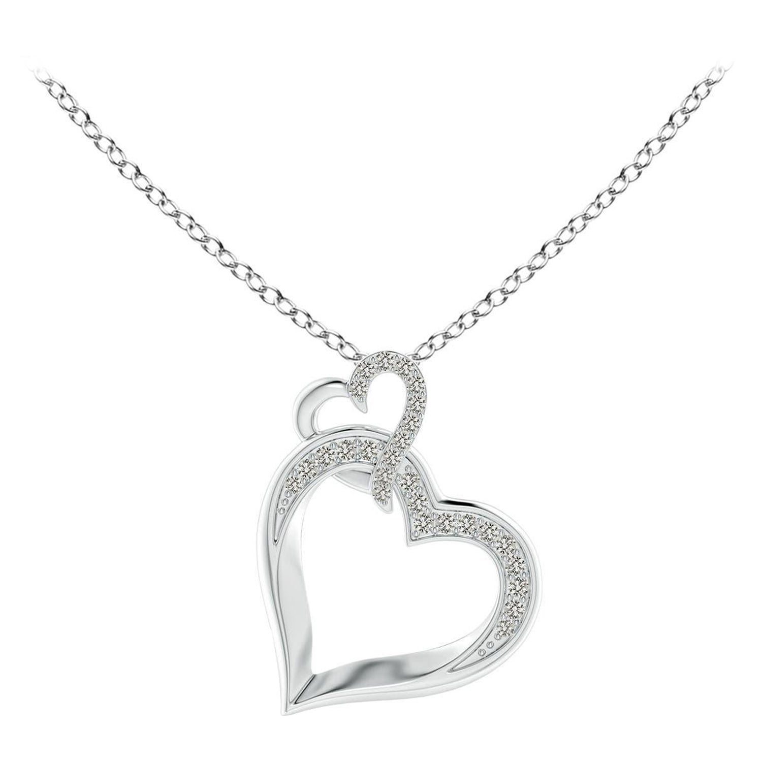 Angara Natural Interlinked Diamond Tilted Heart Pendant in 14K Solid Gold