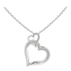 Angara Natural Interlinked Diamond Tilted Heart Pendant in 14K Solid Gold