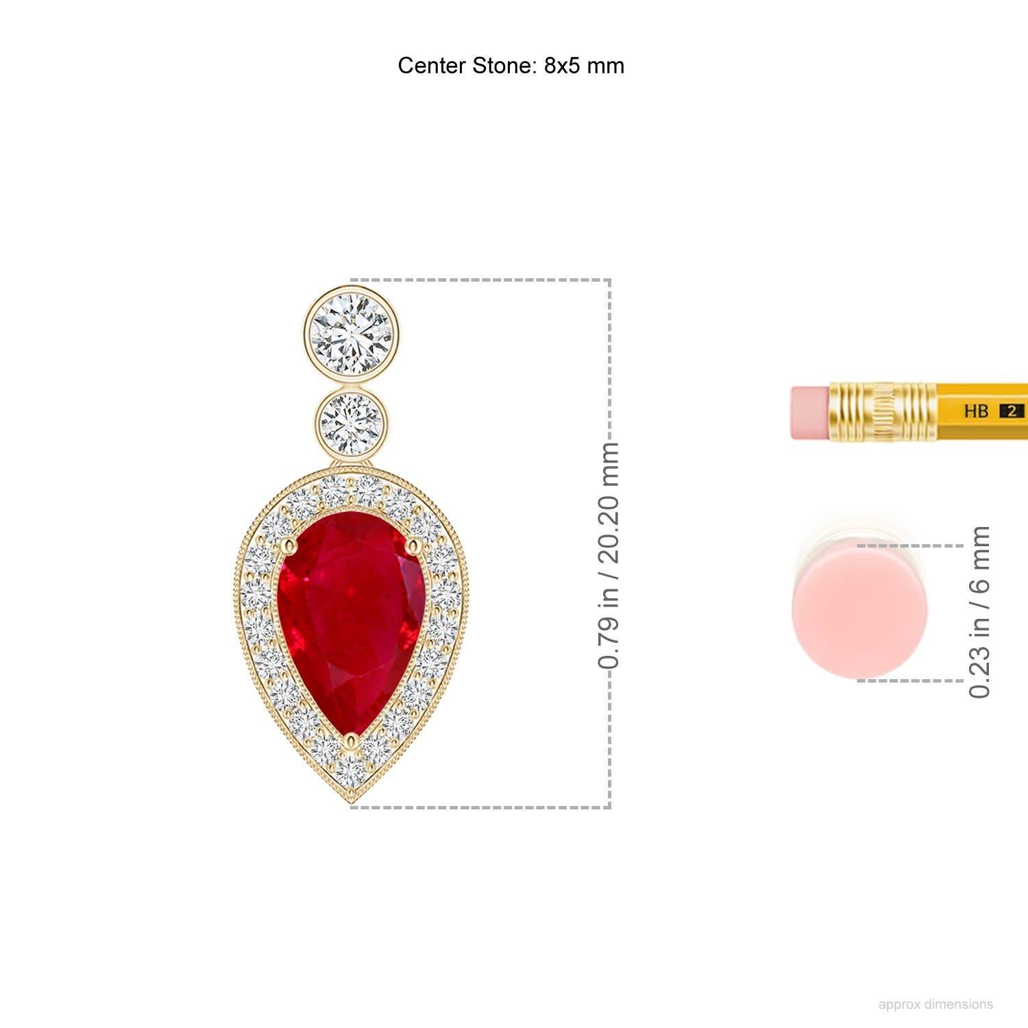 Pear Cut Angara Natural Inverted Pear 1 ct Ruby Necklace with Diamonds in 14K Solid Gold For Sale