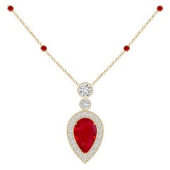Angara Natural Inverted Pear 1 ct Ruby Necklace with Diamonds in 14K Solid Gold