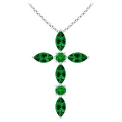 Angara Natural Marquise and Round Emerald Cross Pendant in 14K Solid Gold