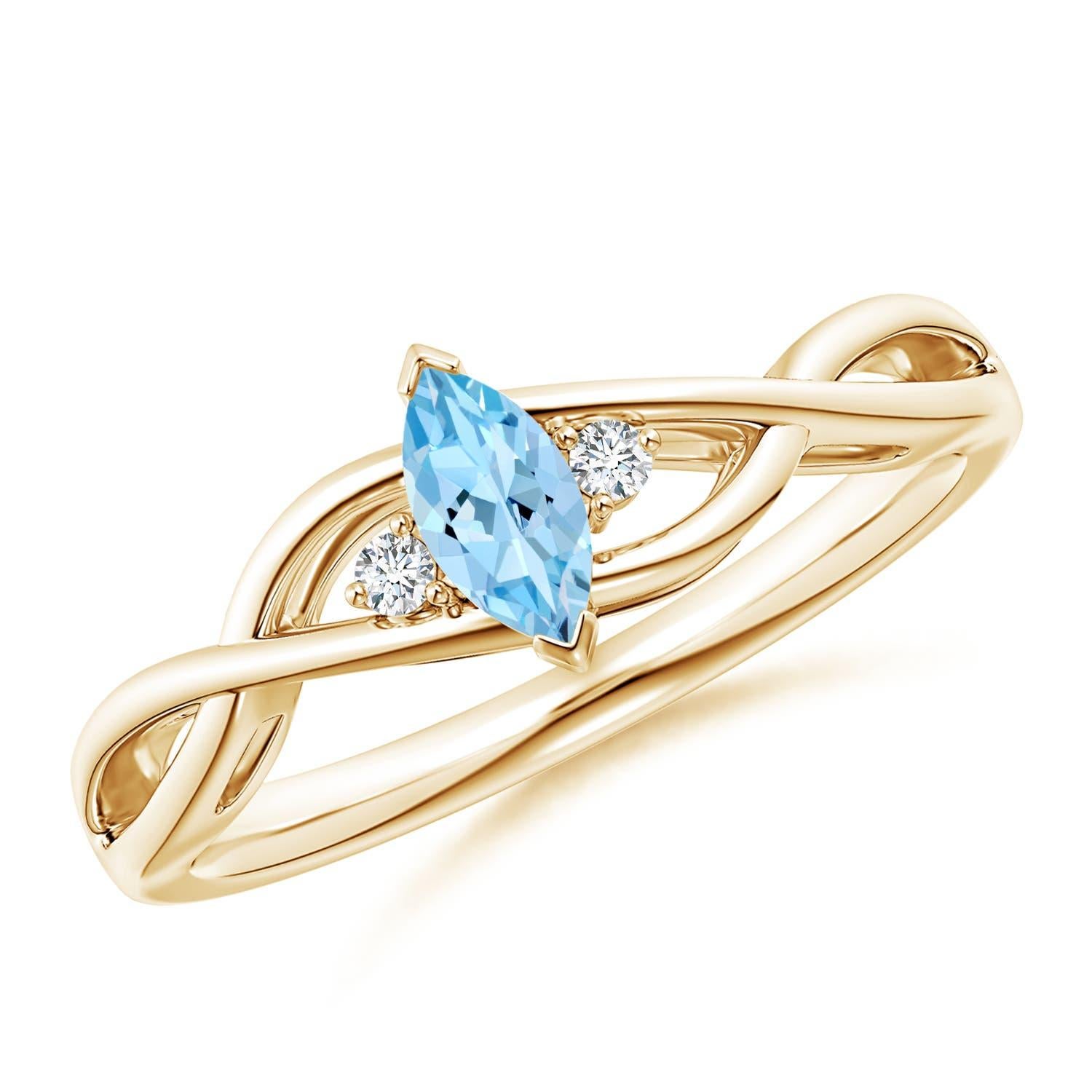 Angara natürlichen Marquise Aquamarin Solitär-Ring mit Diamant in 14K massivem Gold Damen im Angebot