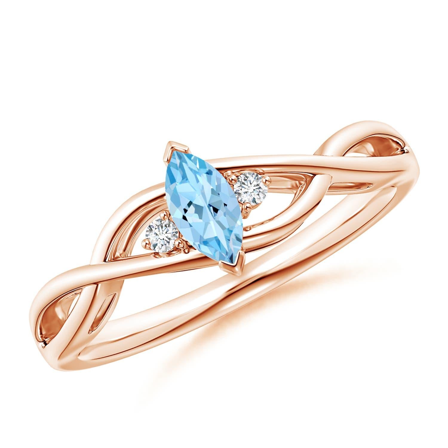 Angara natürlichen Marquise Aquamarin Solitär-Ring mit Diamant in 14K massivem Gold im Angebot 1