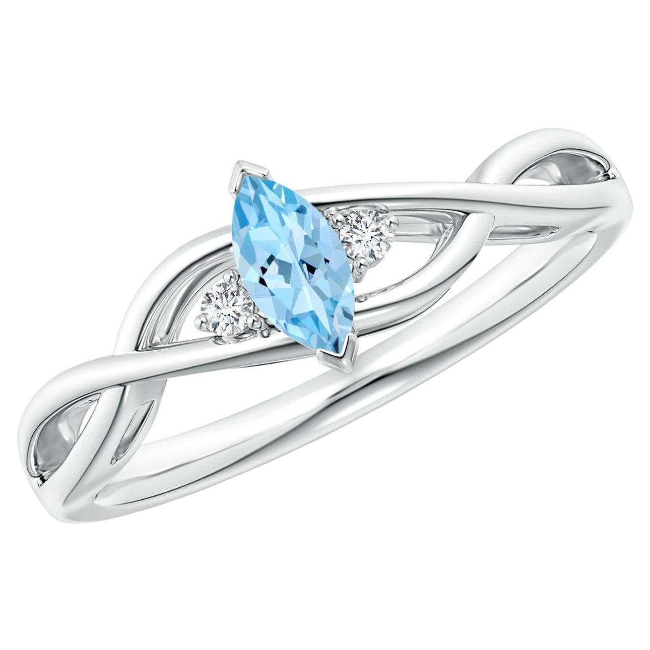 Angara natürlichen Marquise Aquamarin Solitär-Ring mit Diamant in 14K massivem Gold
