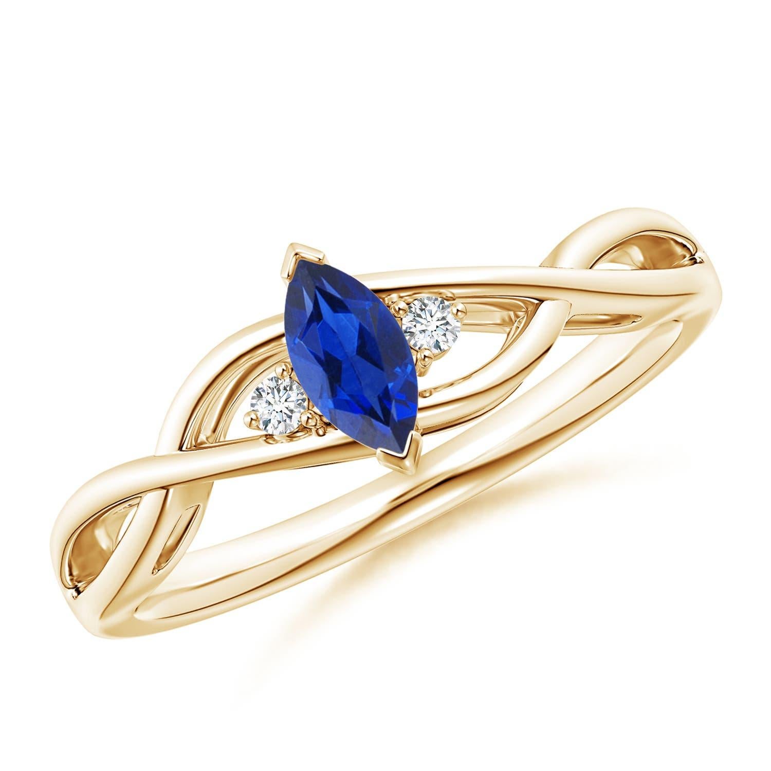 Angara natürlichen Marquise blauer Saphir Solitär Verlobungsring 14K massivem Gold im Angebot 1