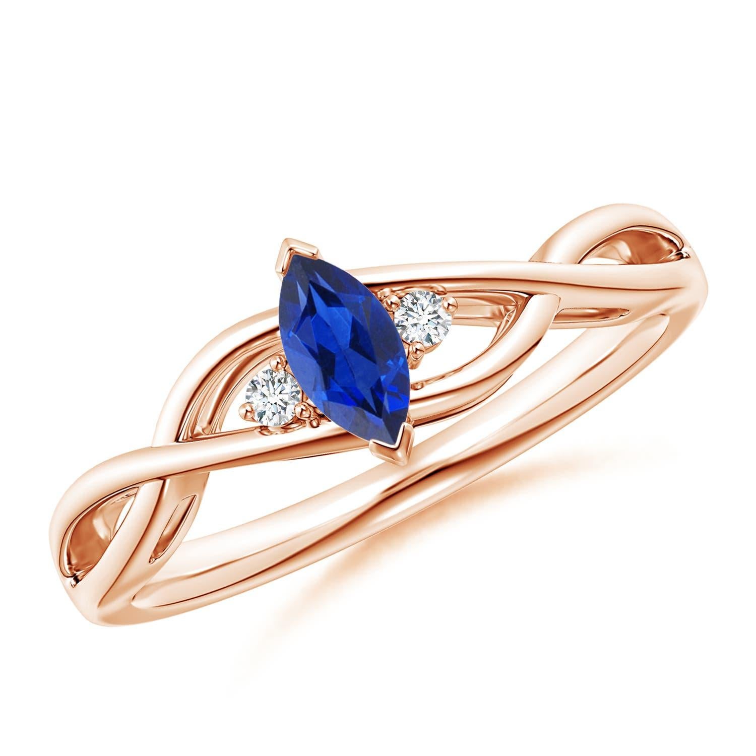 Angara natürlichen Marquise blauer Saphir Solitär Verlobungsring 14K massivem Gold im Angebot 2