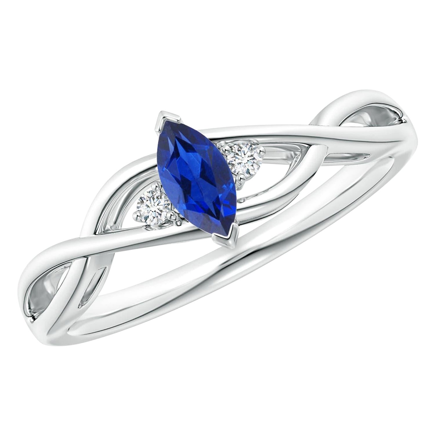 Angara natürlichen Marquise blauer Saphir Solitär Verlobungsring 14K massivem Gold