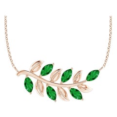 Angara Natürlicher Marquise Smaragd Olive Branch Anhänger in 14K Rose Gold für Frauen